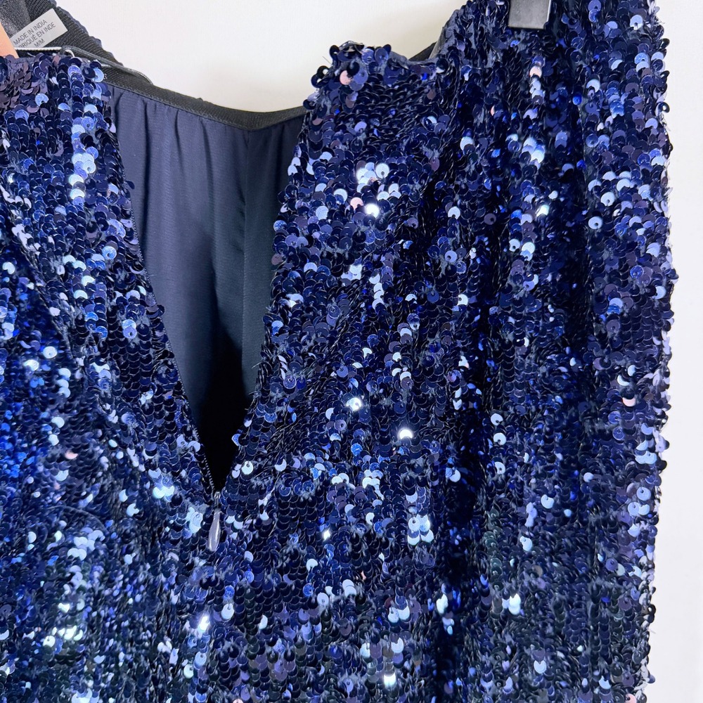 Alice + Olivia Elba Sequin Ombre Pants Blue Silver High Rise Trousers Sz M - Picture 12 of 13